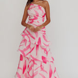Kenny One Shoulder Tiered Maxi Dress Print Pink