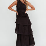 Kenny One Shoulder Tiered Maxi Dress Solid Black