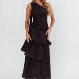 Kenny One Shoulder Tiered Maxi Dress Solid Black