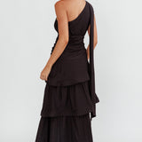 Kenny One Shoulder Tiered Maxi Dress Solid Black
