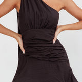 Kenny One Shoulder Tiered Maxi Dress Solid Black