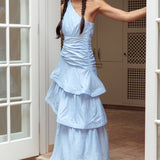 Kenny One Shoulder Tiered Maxi Dress Solid Blue