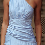 Kenny One Shoulder Tiered Maxi Dress Solid Blue