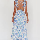 Madara Lace-Up Back Maxi Dress Floral Blue