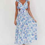 Madara Lace-Up Back Maxi Dress Floral Blue