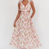 Madara Lace-Up Back Maxi Dress Floral Peach