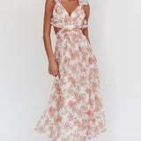 Madara Lace-Up Back Maxi Dress Floral Peach