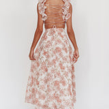 Madara Lace-Up Back Maxi Dress Floral Peach