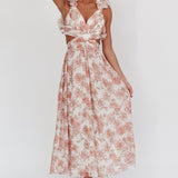 Madara Lace-Up Back Maxi Dress Floral Peach