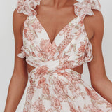 Madara Lace-Up Back Maxi Dress Floral Peach