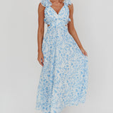 Madara Lace-Up Back Maxi Dress Flowers Blue