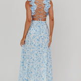 Madara Lace-Up Back Maxi Dress Flowers Blue