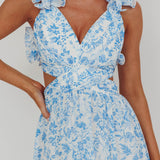 Madara Lace-Up Back Maxi Dress Flowers Blue