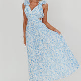 Madara Lace-Up Back Maxi Dress Flowers Blue