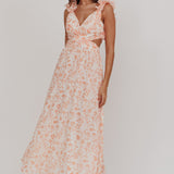 Madara Lace-Up Back Maxi Dress Flowers Orange
