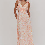 Madara Lace-Up Back Maxi Dress Flowers Orange