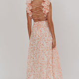 Madara Lace-Up Back Maxi Dress Flowers Orange