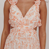 Madara Lace-Up Back Maxi Dress Flowers Orange
