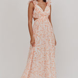 Madara Lace-Up Back Maxi Dress Flowers Orange