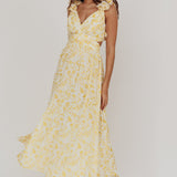 Madara Lace-Up Back Maxi Dress Floral Yellow