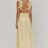 Madara Lace-Up Back Maxi Dress Floral Yellow