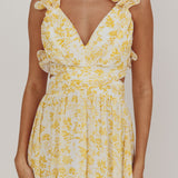 Madara Lace-Up Back Maxi Dress Floral Yellow