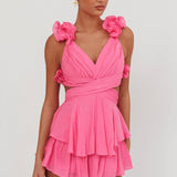 Madara Lace-Up Back Romper Pink