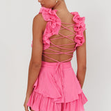 Madara Lace-Up Back Romper Pink