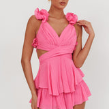 Madara Lace-Up Back Romper Pink