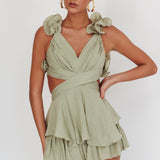 Madara Lace-Up Back Romper Sage