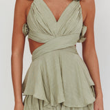 Madara Lace-Up Back Romper Sage