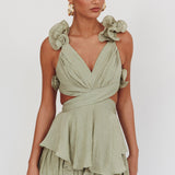 Madara Lace-Up Back Romper Sage