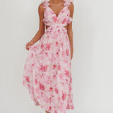 Madara Lace-Up Back Floral Maxi Dress Lilac