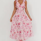 Madara Lace-Up Back Floral Maxi Dress Lilac