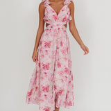 Madara Lace-Up Back Floral Maxi Dress Lilac