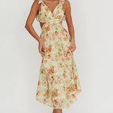 Madara Lace-Up Back Floral Maxi Dress Orange