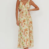 Madara Lace-Up Back Floral Maxi Dress Orange