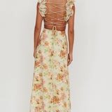 Madara Lace-Up Back Floral Maxi Dress Orange