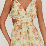 Madara Lace-Up Back Floral Maxi Dress Orange