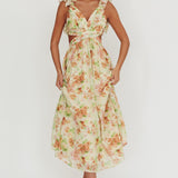 Madara Lace-Up Back Floral Maxi Dress Orange