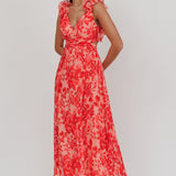 Madara Lace-Up Back Maxi Dress Floral Red