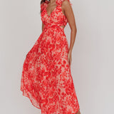 Madara Lace-Up Back Maxi Dress Floral Red