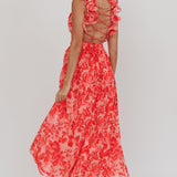 Madara Lace-Up Back Maxi Dress Floral Red