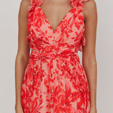 Madara Lace-Up Back Maxi Dress Floral Red