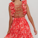 Madara Lace-Up Back Maxi Dress Floral Red