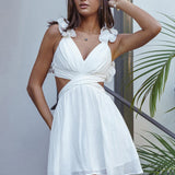 Madara Lace-Up Back Mini Dress White
