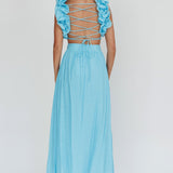 Madara Laced Back Ruffle Dress Blue