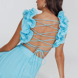 Madara Laced Back Ruffle Dress Blue