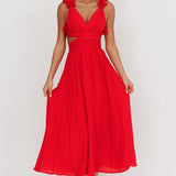 Madara Laced Back Ruffle Dress Red
