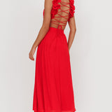 Madara Laced Back Ruffle Dress Red